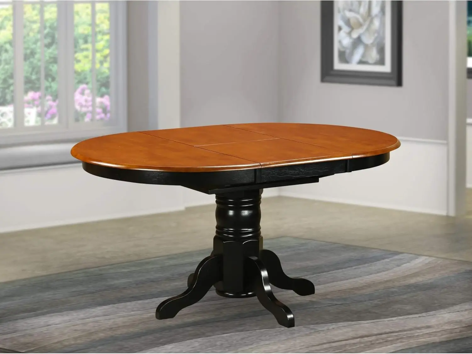 Furniture AVT-BLK-TP Avon Kitchen Dining Table - an Oval Wooden Table Top with Butterfly Leaf & Pedestal Base