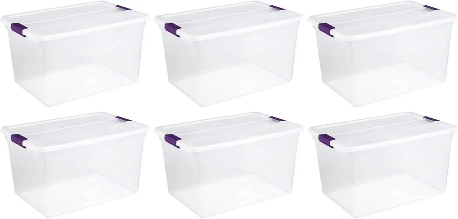 

Sterilite 66 Qt ClearView Latch Storage Box Stackable Bin with Latching Lid, Plastic Container to Organize Clothes in Closet, Cl