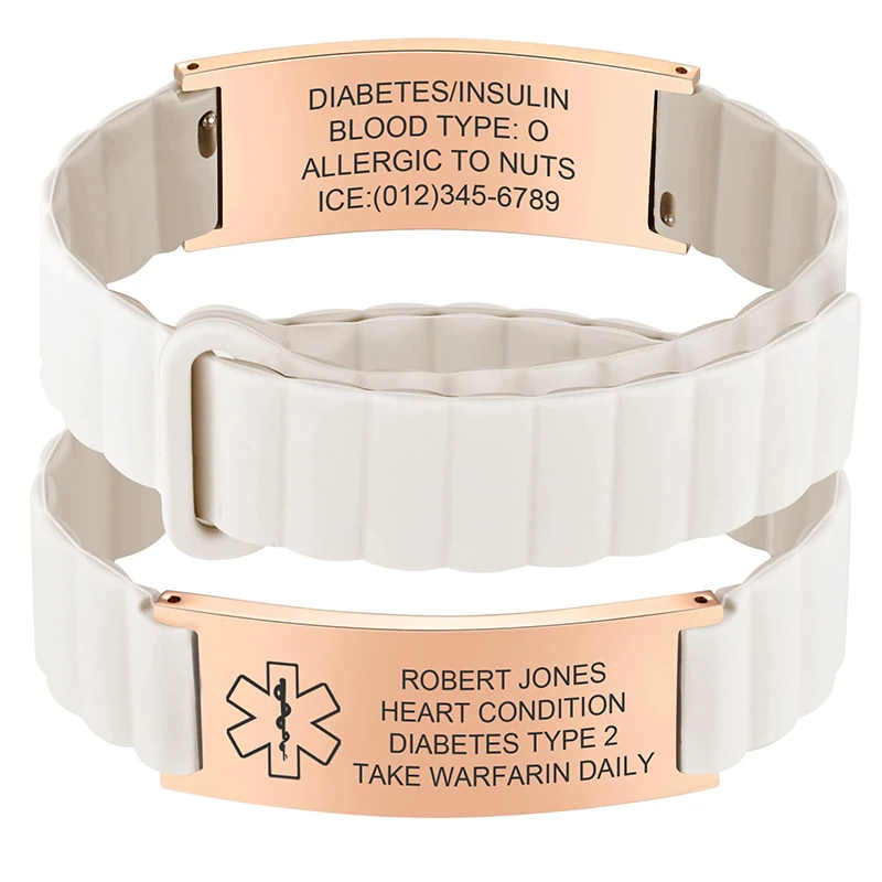 Custom Medical ID Bracelet for Men Women Custom Engraved Silicone Strap Comfort Fit Medical Alert Waterproof Bracelet for Sports