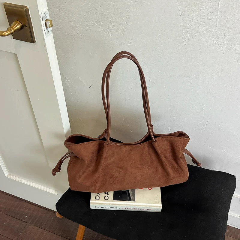 Faux Suede Tote Bag for Women Autumn Winter Luxury Commuter Single Shoulder Underarm Bags Large Capacity Wedding Bridal Handbags