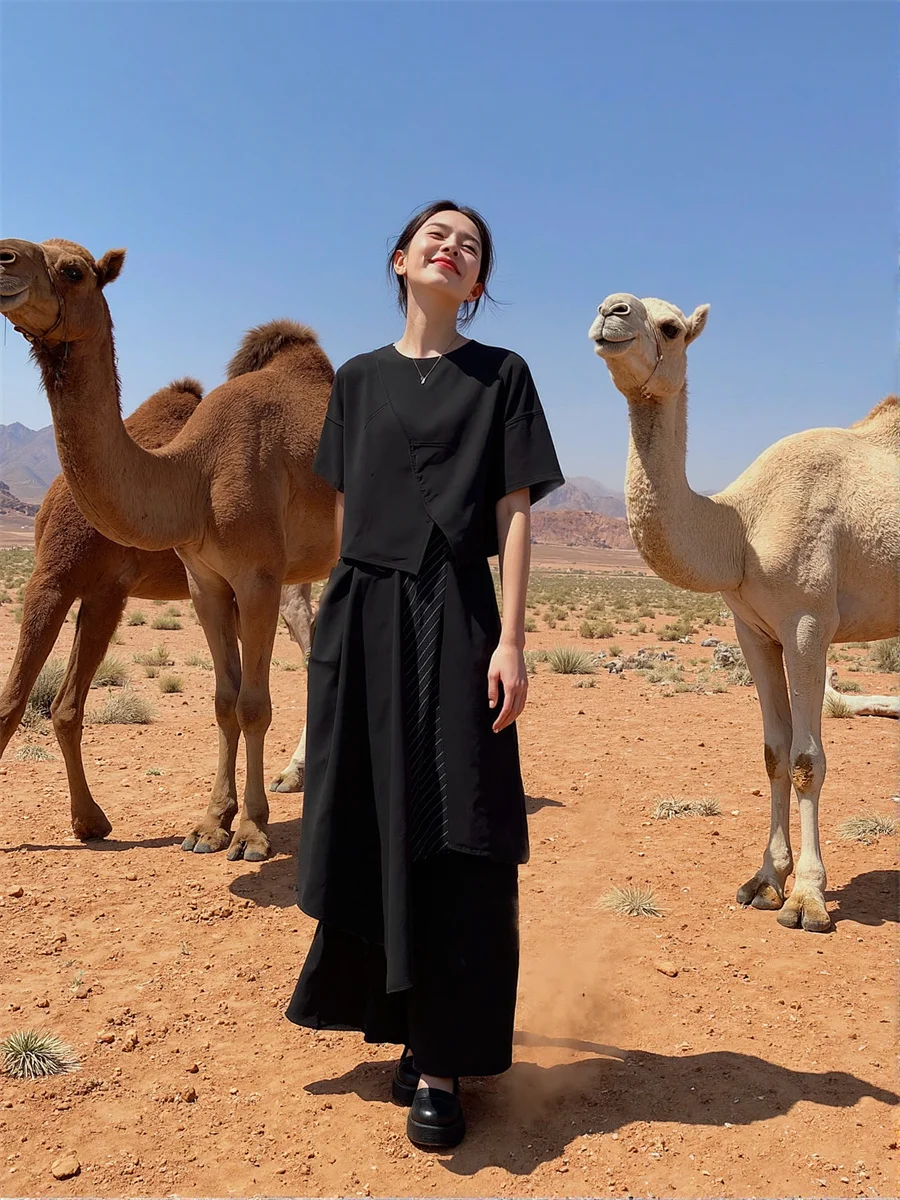 امرأة السراويل جرس أسفل الطبقات سلسلة التفاصيل المرأة منفعل بارد الشارع الشهير أزياء عالية الخصر مستقيم الساق سليم صالح الأسود فاسق #1