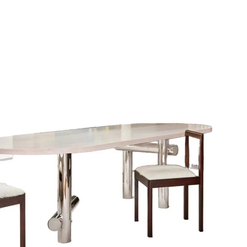 Solid wood dining table vintage designer stainless steel minimalist negotiation table oval desk