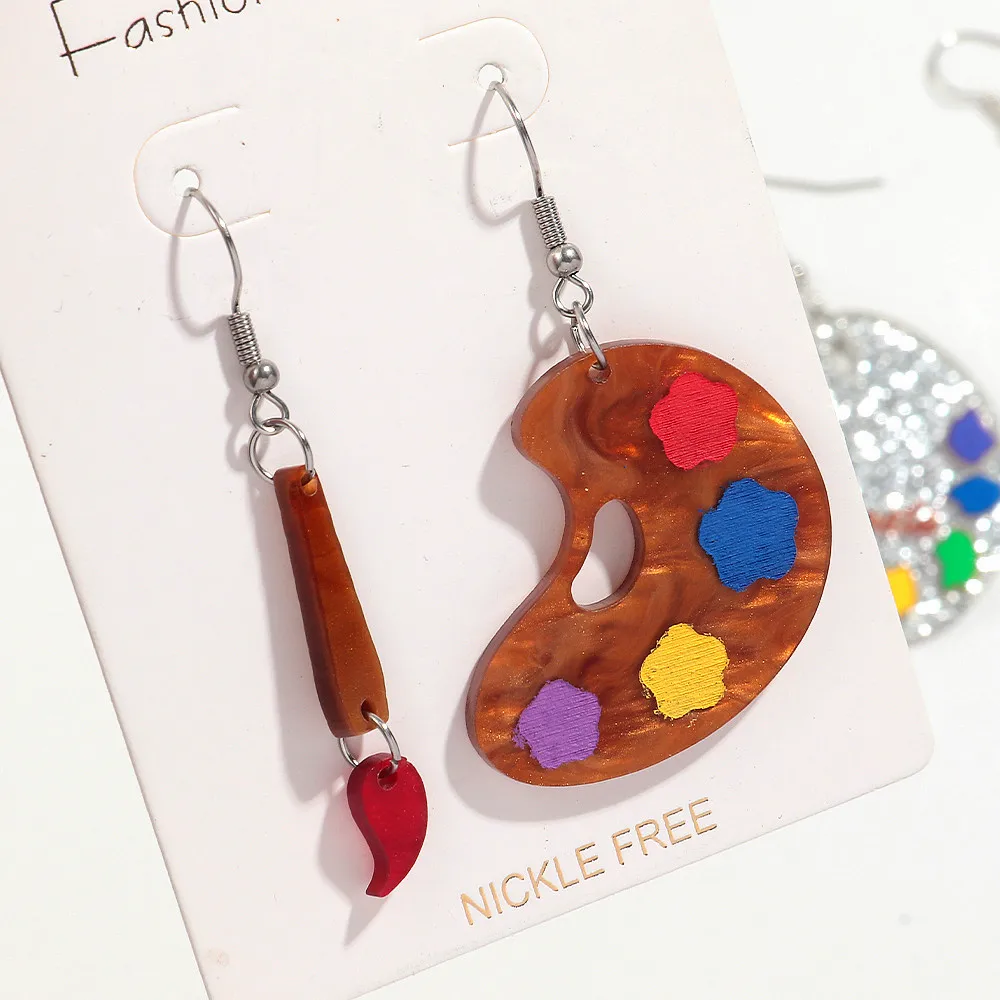 Creative Glitter Paint Palette Acrylic Drop Earrings for Women New Colorful Artist Painting Brush Earrings Fashion Jewelry Gift