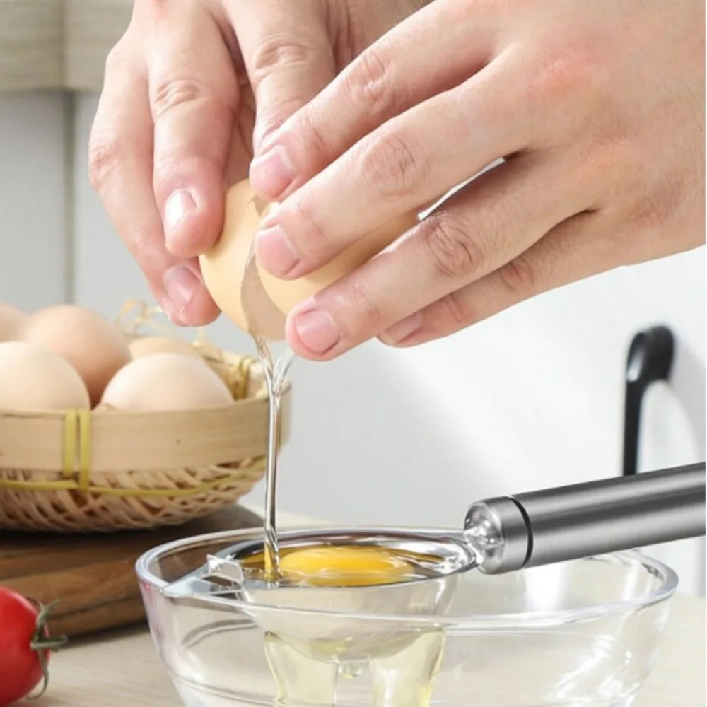 Long Handled Egg Yolk Separator Stainless Steel Egg White and Yolk Separator Easy to Clean Kitchen Gadgets for Cooking Baking