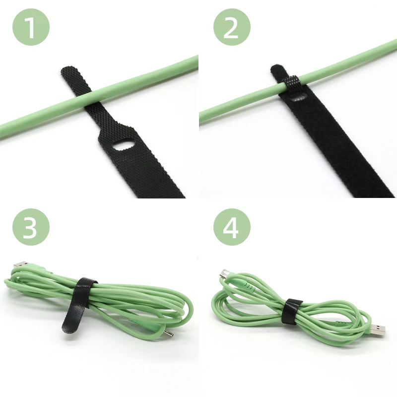 Black Reusable Nylon Cable Ties 150 200 300mm Adjustable Cord Ties Fastening Wire Management Straps Hook Loop Cord Organizer Tie