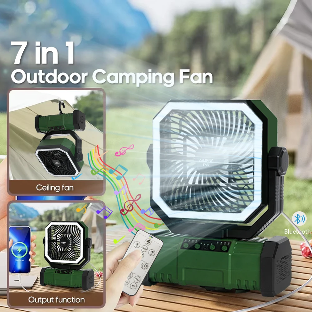 

20000mAh Outdoor Camping Fan Portable Mobile Charging Stand with Bluetooth Speaker LED Light and Hook Outdoor Fan