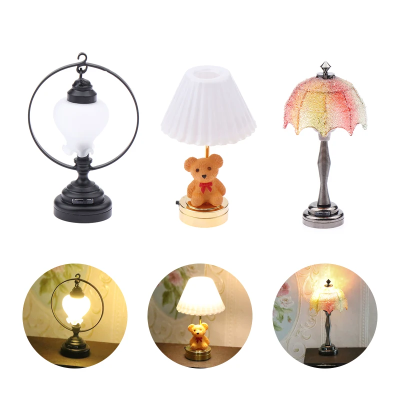 

1:12 Dollhouse Miniature LED Light Color Lampshade Floor Lamp Table Lamp Standard Lamp Home Lighting Model Furniture Decor Toy