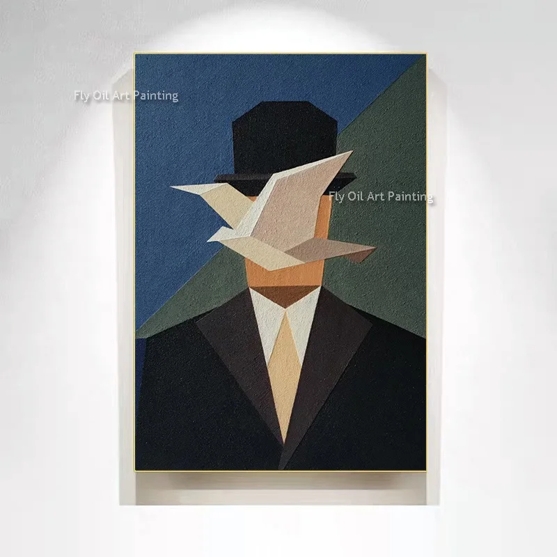 التصميم الأصلي رسمت باليد الأسود Grantleman شهم أبيض قبعة سوداء النفط اللوحة مجردة الأخضر الأزرق الأبيض الطيور قماش الفن