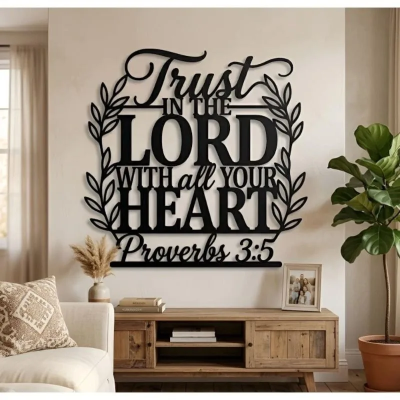 CIFbuy Metal Wall Art Trust In The Lord Proverbs 3:5 Christian Decor Iron Craft Religious Hanging Sign Home Garden Decoration