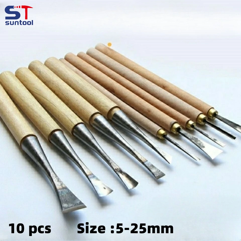 10pcs Hand Wood Carving Knives Tools General Details Root Chisel Made Ground By Hand Root  Base Making Tool