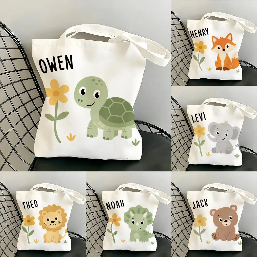 Custom Cute Animals Storage Bags Canvas Tote Bag Double-Sided Print Durable Shoulder Beach Handbag for Picnic Gift Eco