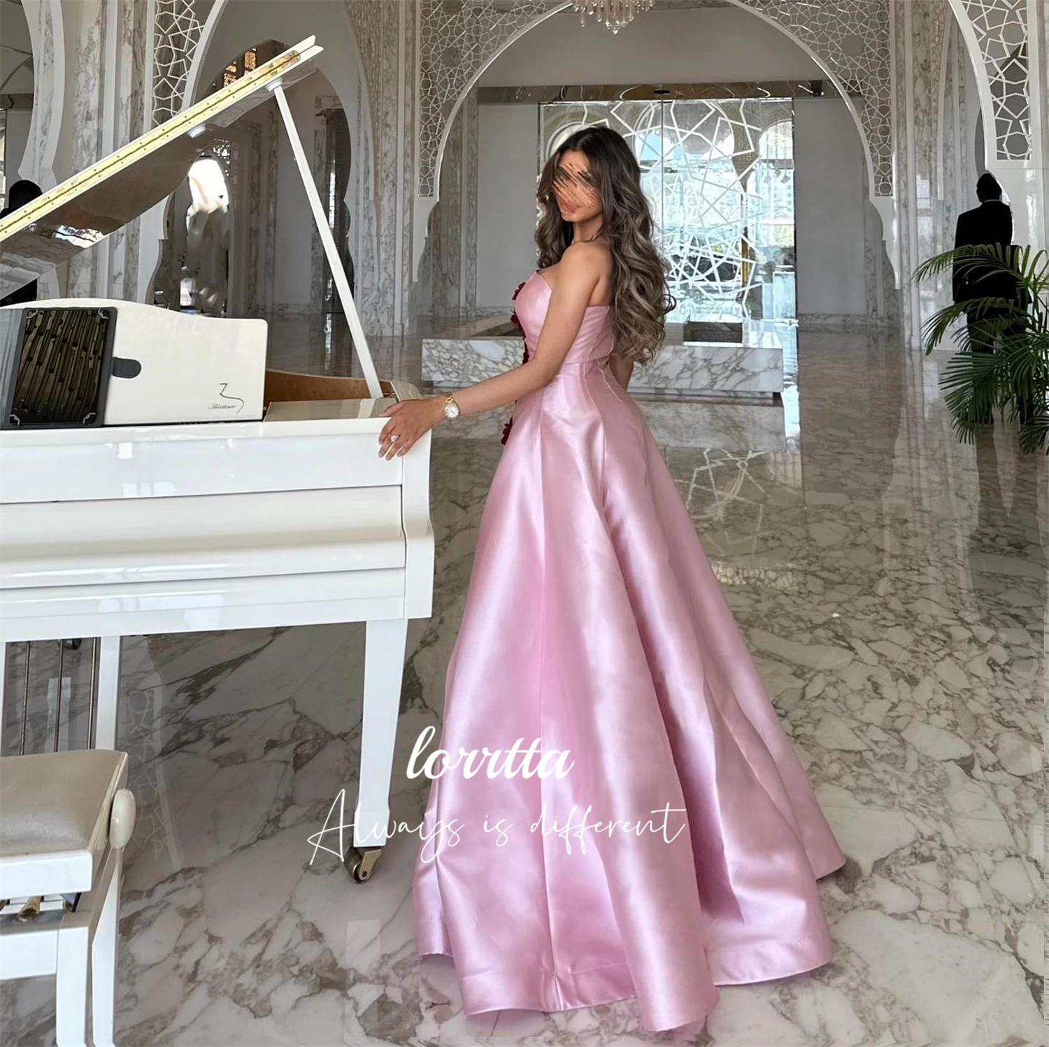 Lorrtta Wedding Party Dress Satin 3D Flowers Evening Eid Ladies Dresses for Special Occasions Robe De Soiree Femmes Ball Gowns