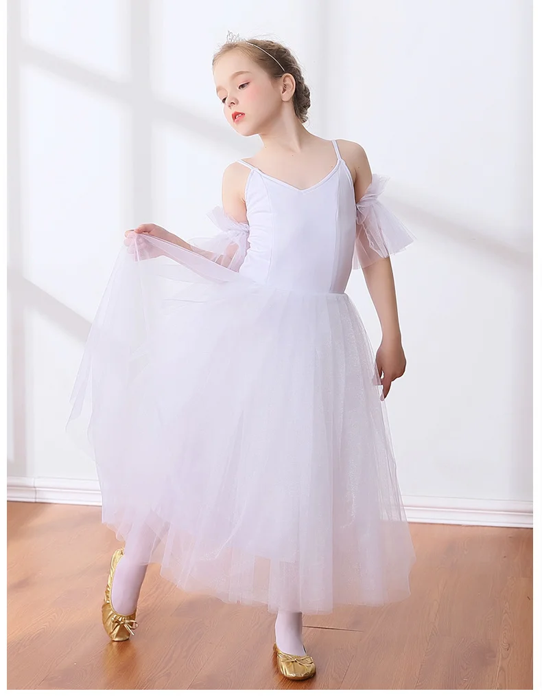 Nuove gonne tutu di balletto per bambini femminili Giselle Swan Bianco stile romantico Tutu lungo Costumi di danza classica Abito da ballerina