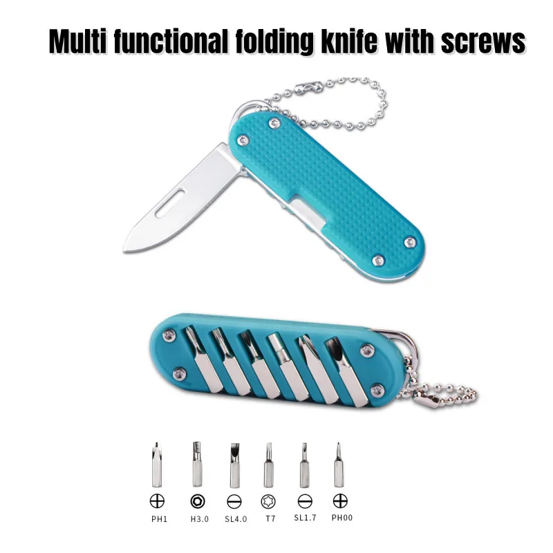 Multifunctional Outdoor Portable Folding Knife Key Knife Screw Combination Tool Portable Pocket Keychain Knife Stainless Steel