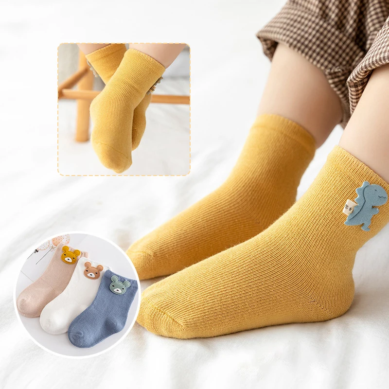 

3 пары осенне-зимних детских носков, утепленные хлопковые теплые детские носки средней длины, обувь для новорожденных от 0 до 12 месяцев, милые детские чулки с героями мультфильмов