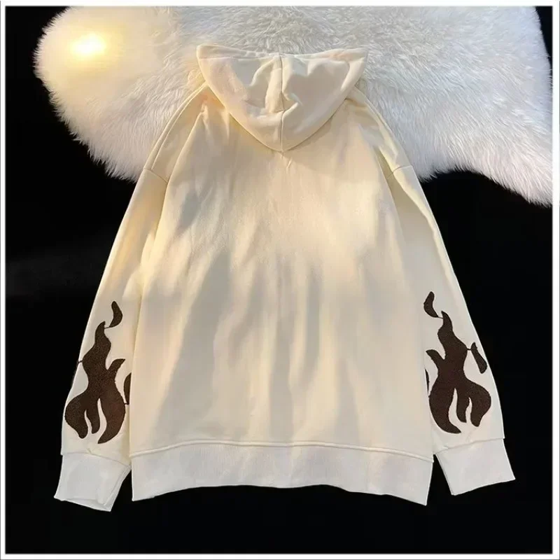 여성용 고딕 자수 후드, 하라주쿠 두꺼운 후드 스웻셔츠, Y2K 집업 재킷 코트, 캐주얼 루즈 힙합 스트리트웨어