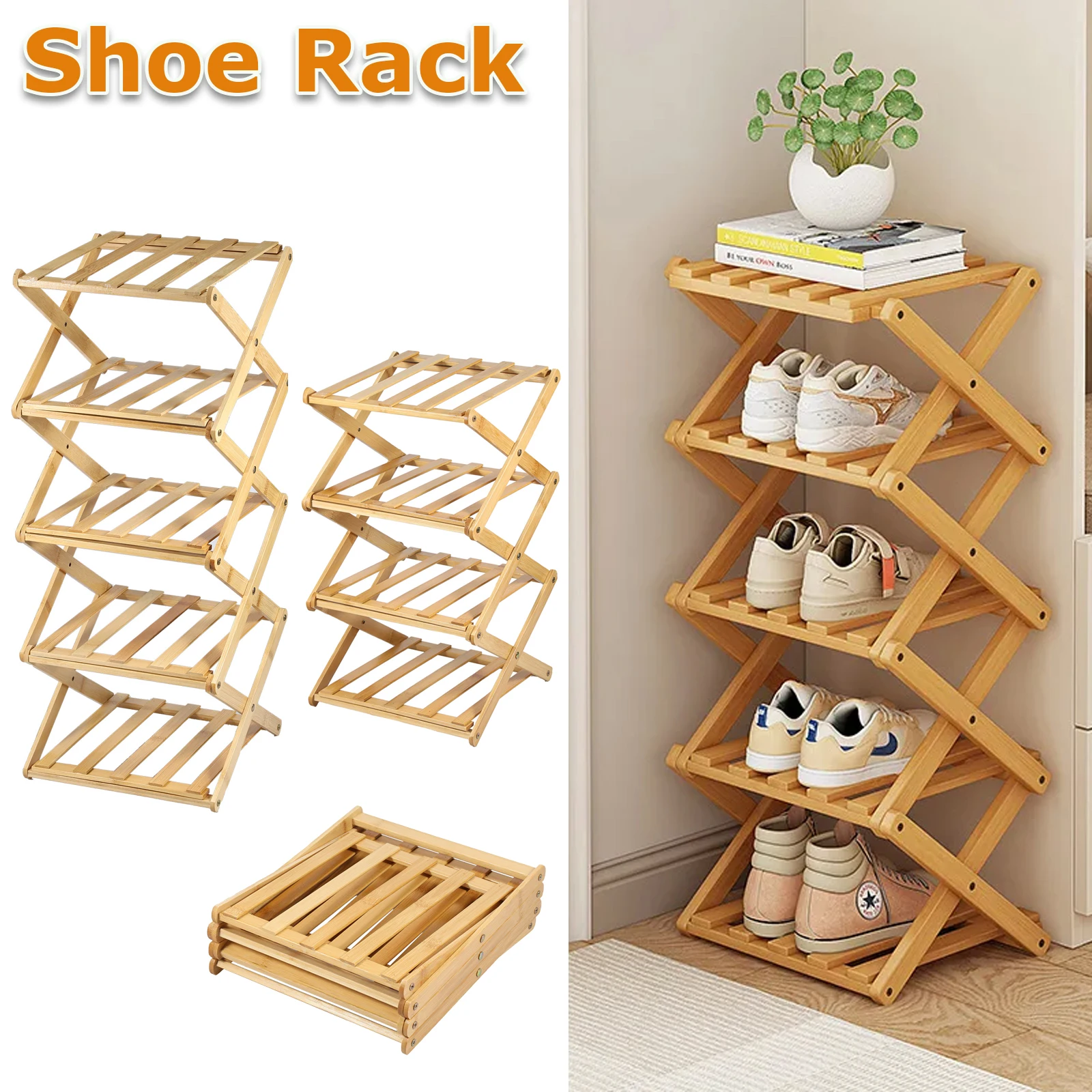 4/5 Tier Foldable Shoes Shelf Bamboo Simple Shoe Rack Household Retractable Multifunctional Storage Rack Shoes Shelf Saves Space