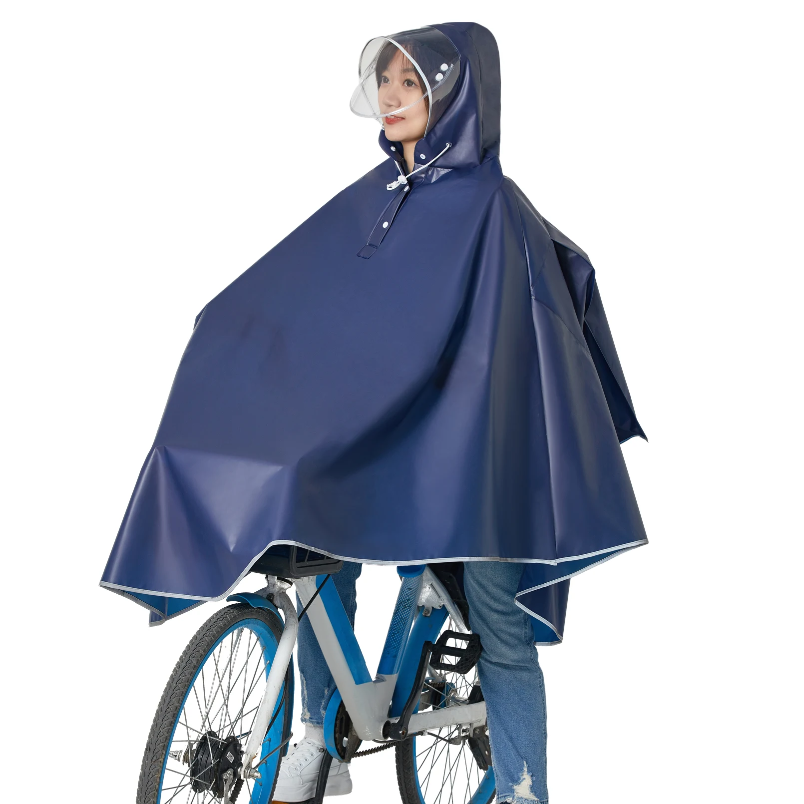 Women Men Waterproof Bicycle Rain Poncho Lightweight Reusable Hooded Rain Capes Reflective Stripe for Bike Motorcycle Rainwear