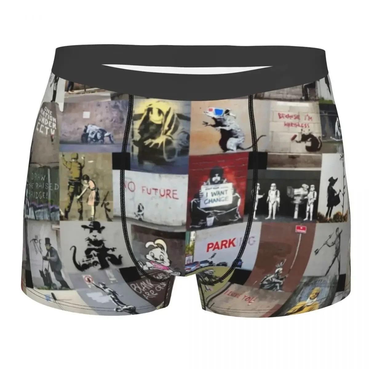 Custom Banksy England Underwear Men Breathable Street Art Graffiti Boxer Briefs Shorts Panties Soft Underpants For Homme