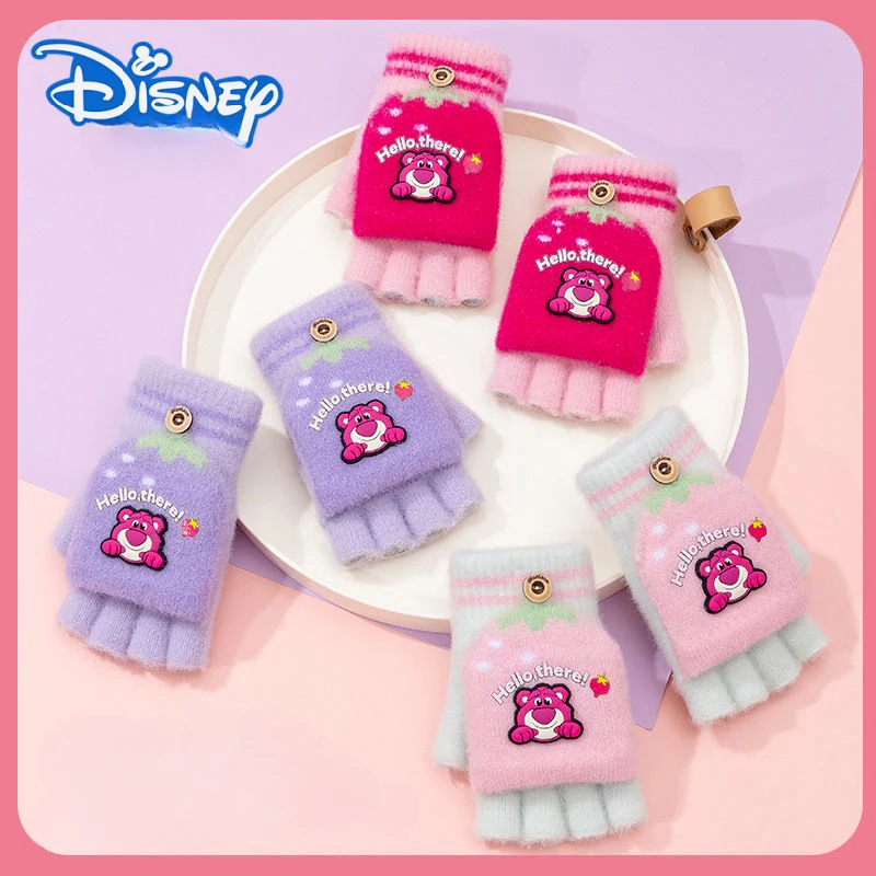 Disney Lotso children's new cute and creative cartoon pattern soft, comfortable, skin-friendly and warm half-finger flip gloves