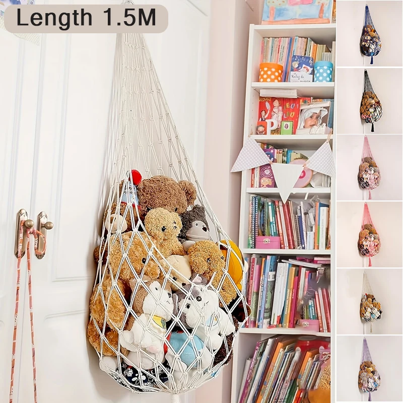 Large Capacity Stuffed Animal Storage Organizers Corner Hanging Net Stuffy Animal Hammock Bedroom Decor Boho Playroom Organizer