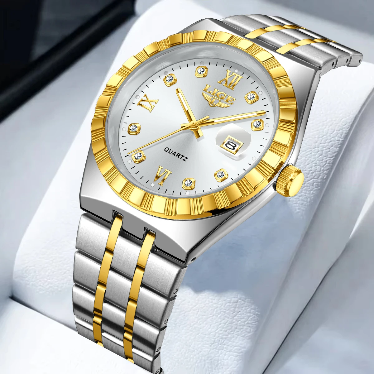 Montres LIGE originales avec cadran en diamant pour femmes, montres élégantes et tendance pour femmes, montres en acier inoxydable, décontractées, étanches, à quartz, montres-bracelets pour femmes