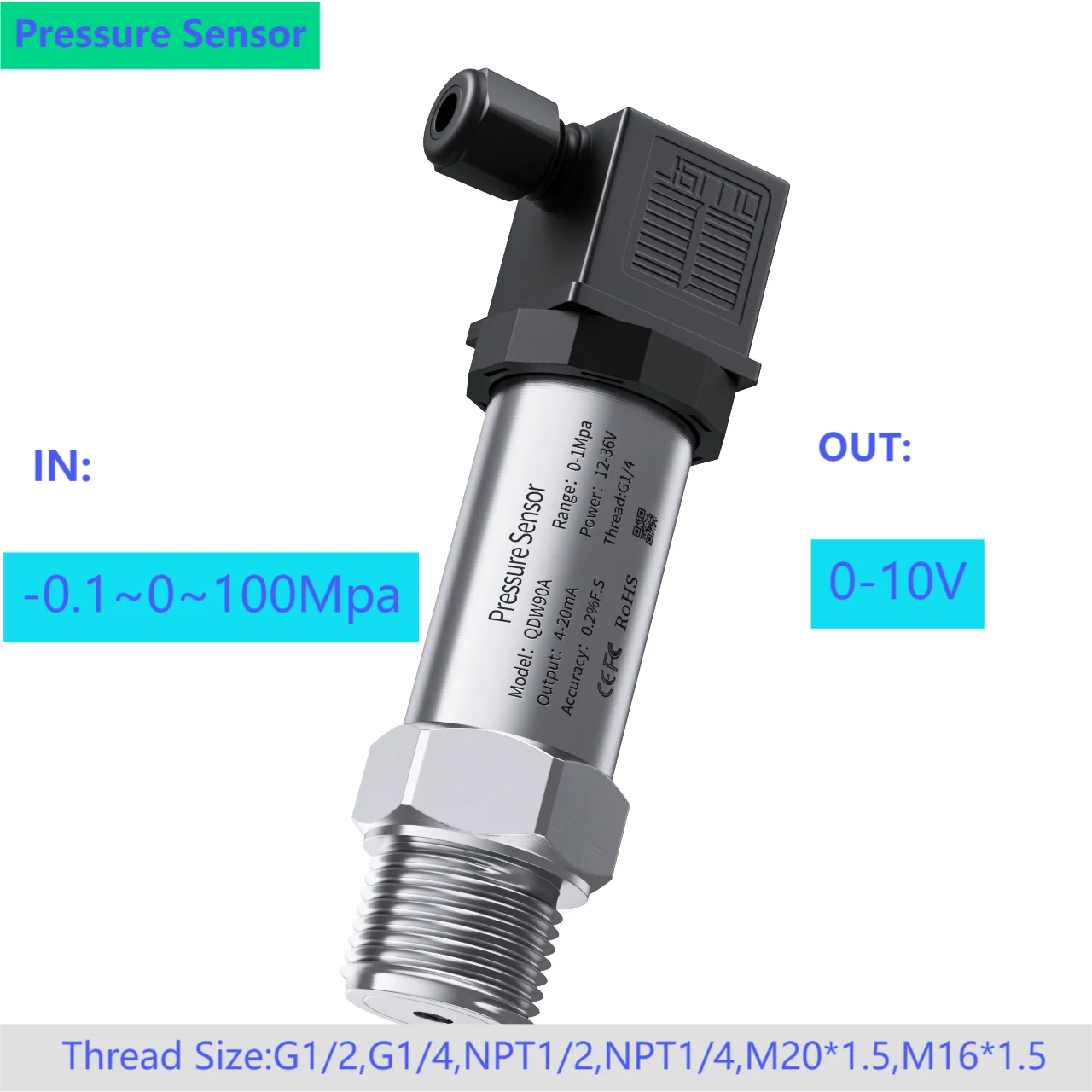 

0-10V Pressure Transducer Sensor DC12V 24V Water Gas Oil Pressure Transmitter 25Mpa 40Mpa 50Mpa G1/4' M16*1.5 NPT1/4' G1/2