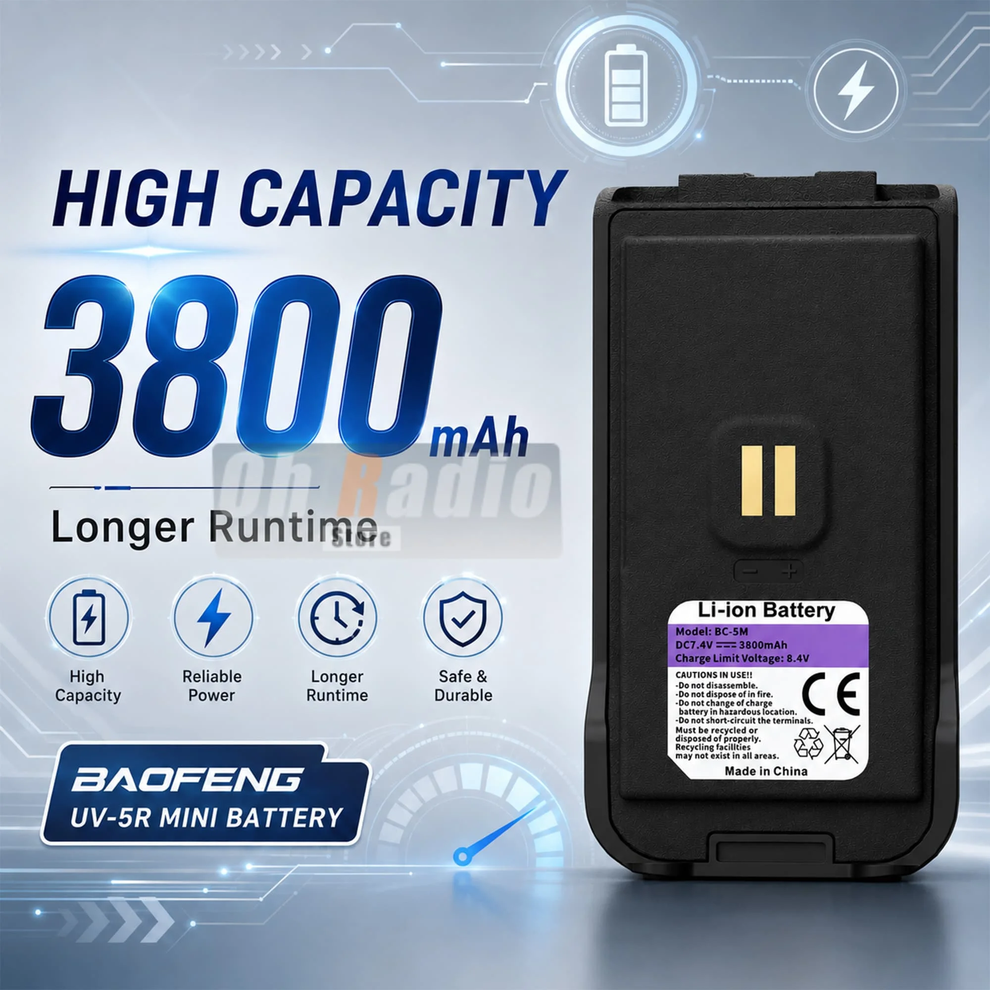 Baofeng UV 5R Mini 3800mAh High Capacity Walkie Talkie Multi Band AM UHF/VHF FM Bluetooth Programming USB-C 999Chennel Ham Radio