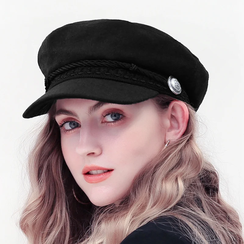 Wool Retro Painter Hat for Women Black Military Hat Sailor Captain Flat Top Caps Spring Autumn British Artist Newspaper Berets