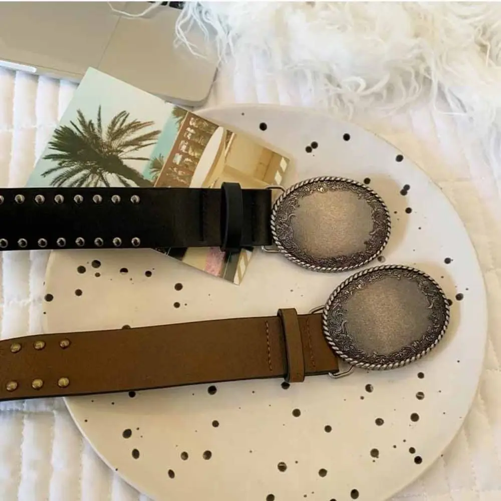 

Vintage Metal Buckle Retro Rivet Waist Belt Alloy Vintage Printed Punk Style Belt Egirl Style Y2k Jeans Waistband Daily