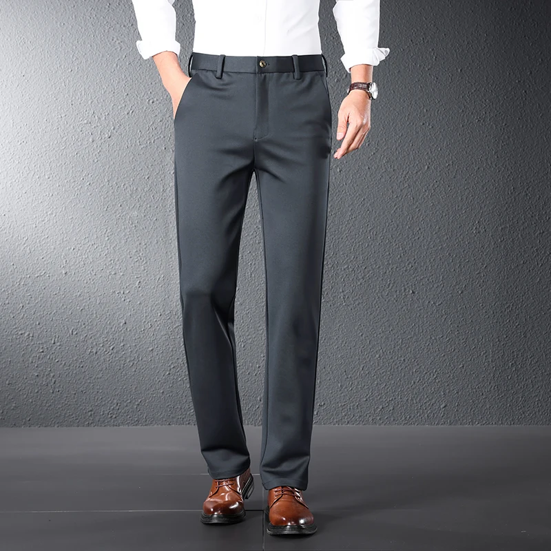 Lente Zomer Solid Pak Broek Mannen Formele Slim Fit Classic Office Full Length Straight Casual Broek Merk Kleding