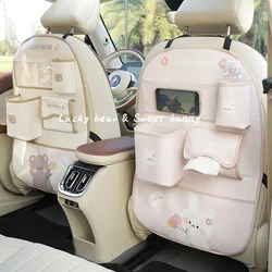 Cute Cartoon Car Seat Back Storage Bag Bear Bunny Multifunctional Car Back Seat Anti-Dirty Anti-Kick Storage Pad Car Accessories
