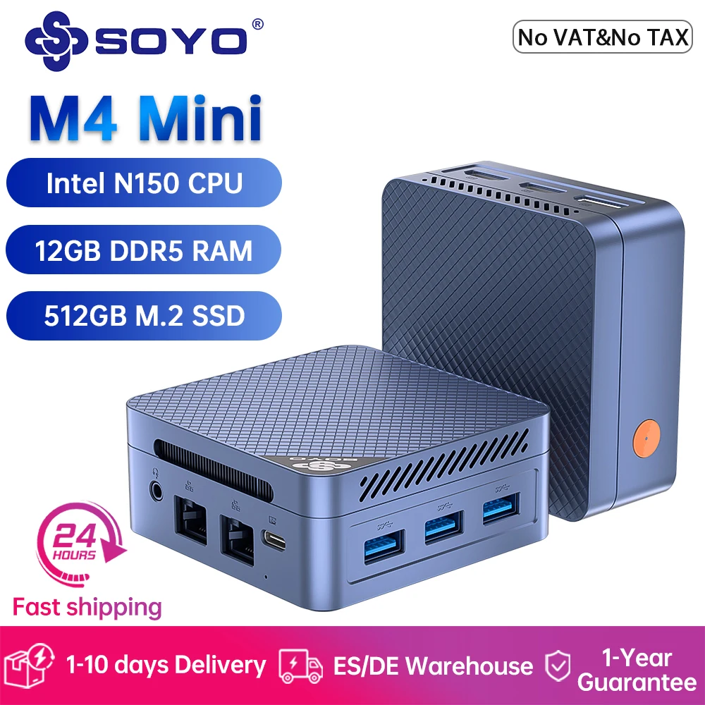 SOYO Mini PC M4 Mini Intel Twin Lake N150 CPU Windows 11 Pro Mini PC 12GB DDR5 512GB RAM WiFi5 BT5.0 ordinateur de bureau Portable