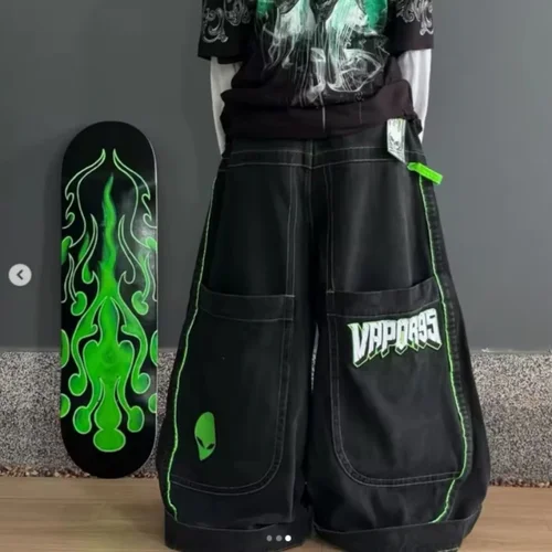 Pantalones vaqueros con patrón alienígena para primavera y otoño, pantalones sueltos de piernas anchas europeas y americanas, nueva tendencia de calle 2021, Hip Hop para hombres