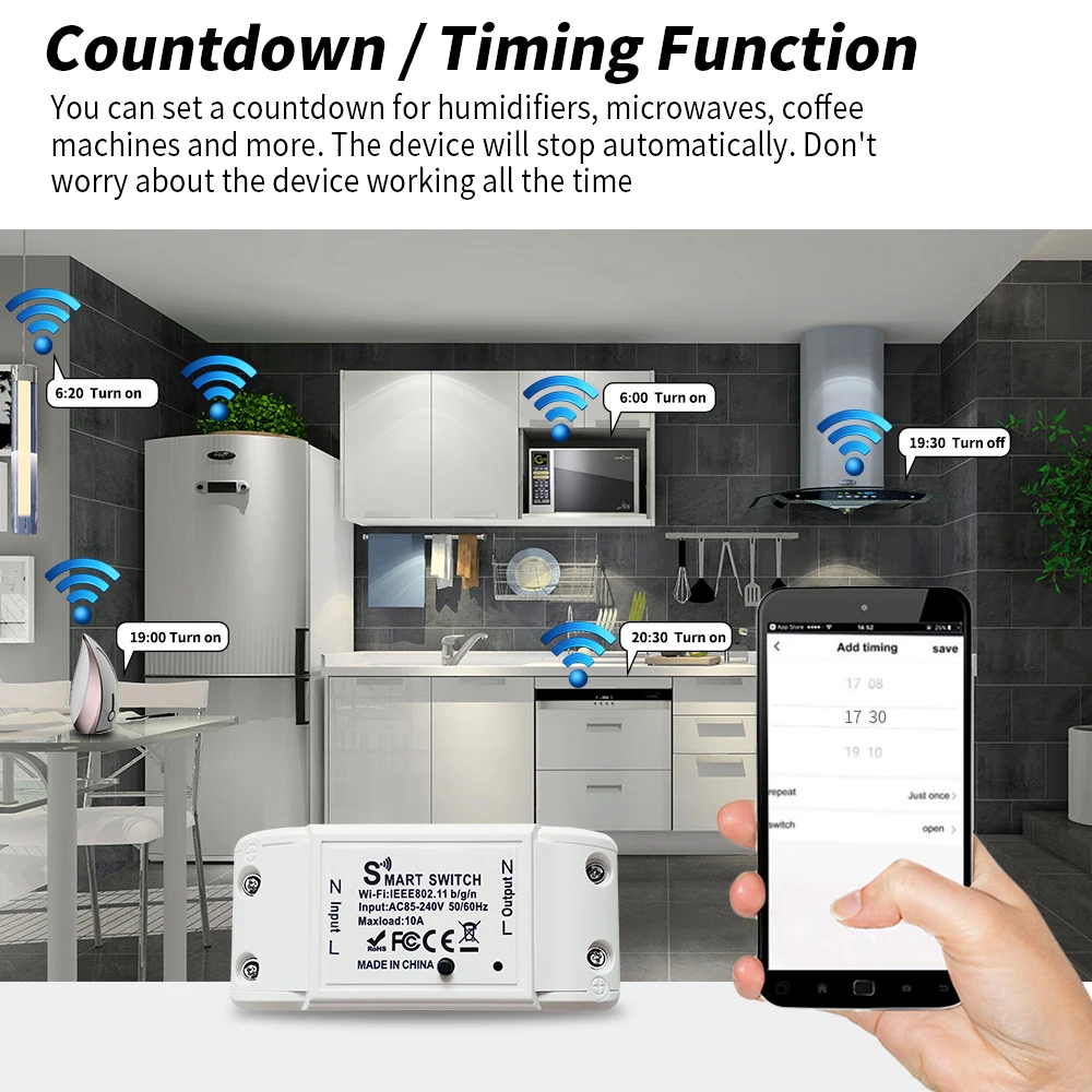 Universal Breaker Timer Smart Life APP Wireless Remote Control Works with Alexa Google Home DIY WiFi Smart Light Switch