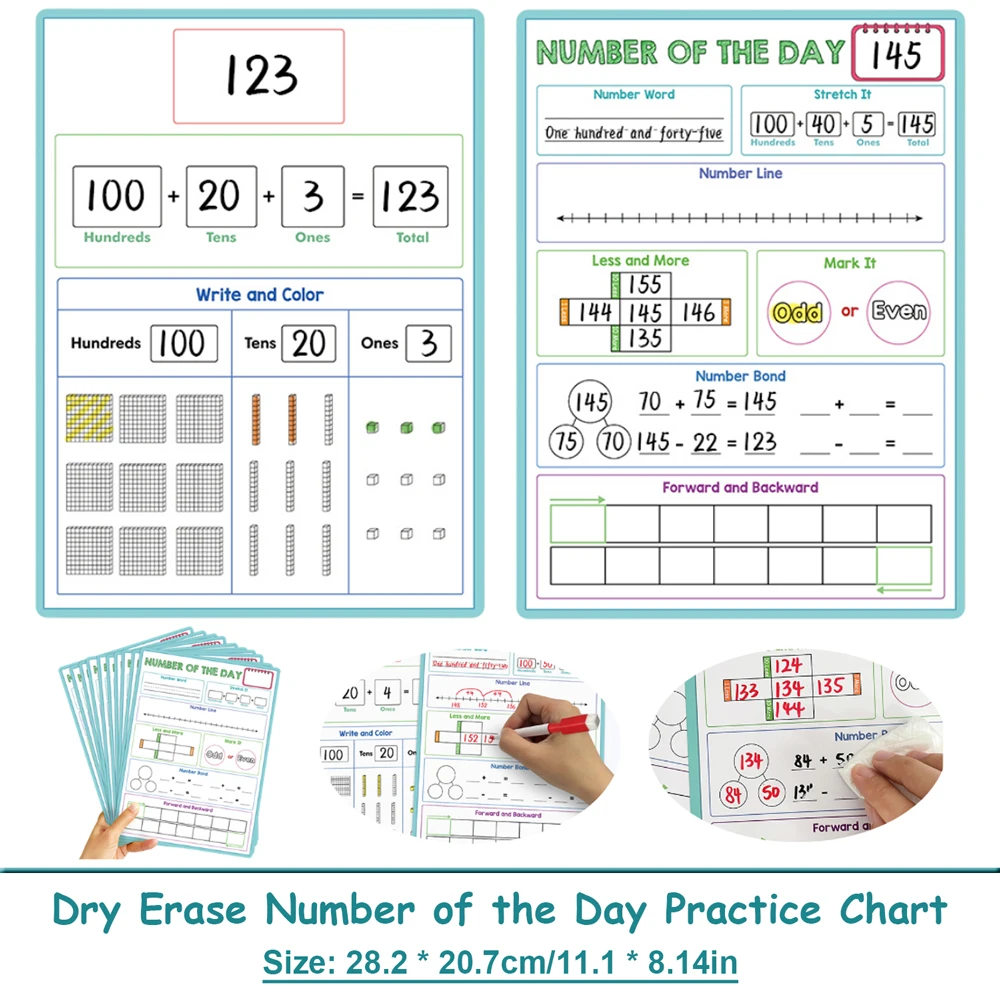 Erasable Maths Number of The Day Chart for Kids Learn Place Value Addition Subtraction Mathematical Arithmetic Practice Posters