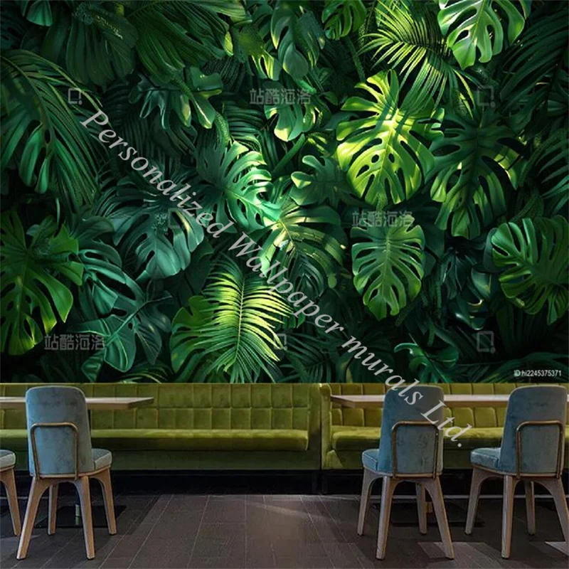 Custom Tropical Plant Green Leaves 3d Photo Mural Wallpaper for Living Room TV Sofa Wall Cafe Restaurant Backdrop Wall Paper