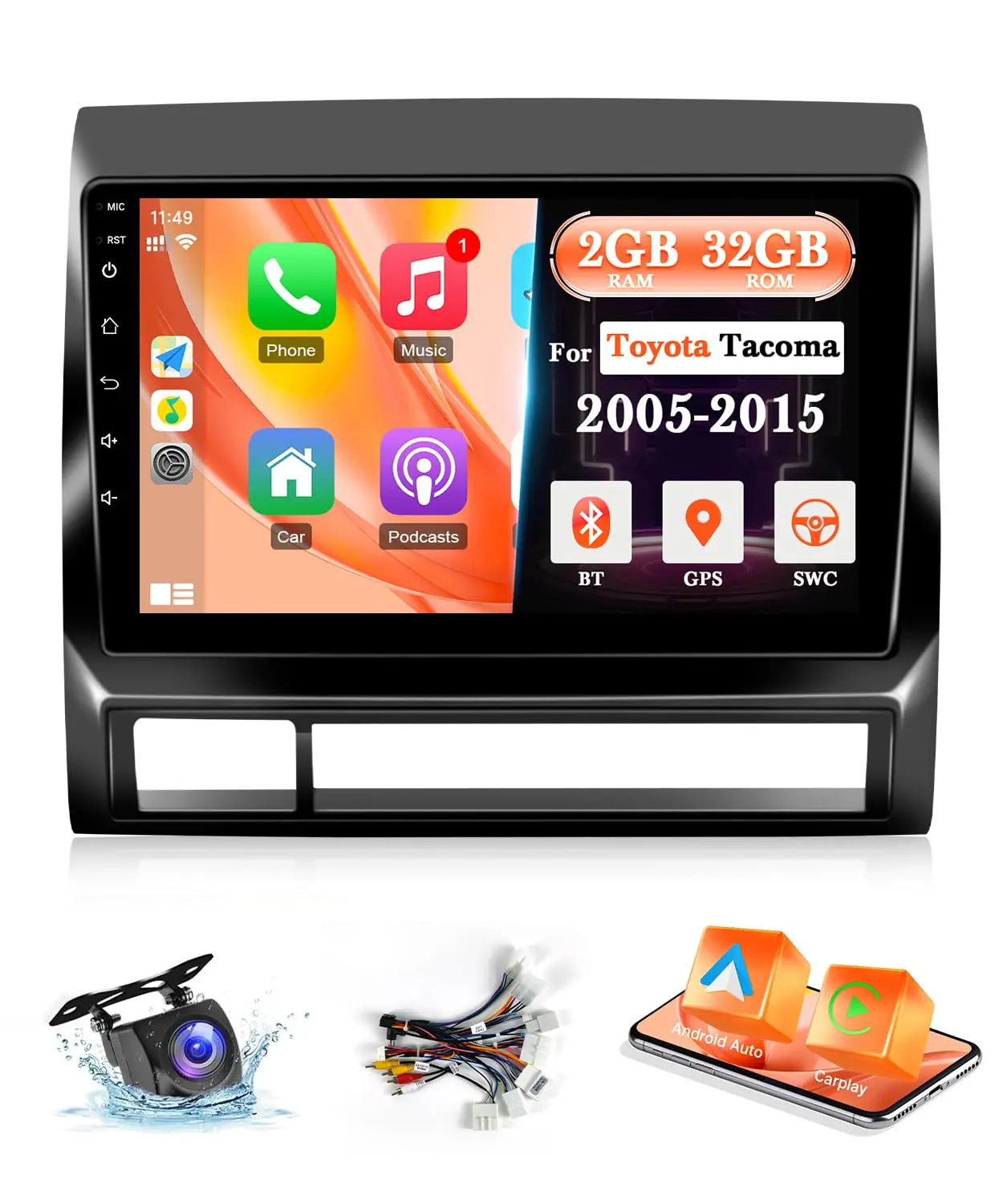راديو ستيريو للسيارة مقاس 9 بوصة لسيارة Toyota Tacoma 2005-2015 CarPlay/Android Auto WiFi/GPS Navi/BT/FM راديو/SWC Fit J.B.L