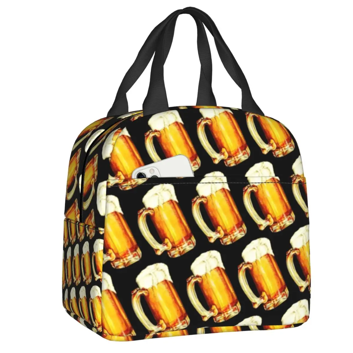 

Beer Pattern Lunch Bag Women Resuable Cooler Thermal Insulated Lunch Container for Work School Travel Storage Food Lunch Box