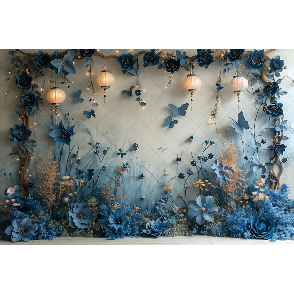 Fondo de fotografía de boda de mariposa degradado azul, retratos de flores de fantasía personalizados, decoración de fotos, accesorios de estudio fotográfico