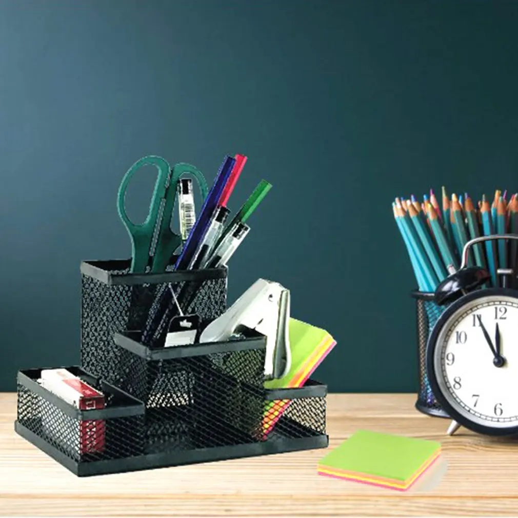 Three Grid Storage Pen Holder Metal Pen Holder Iron Student Stationery Desktop Office Storage Box File Storage Rack Dropshipping