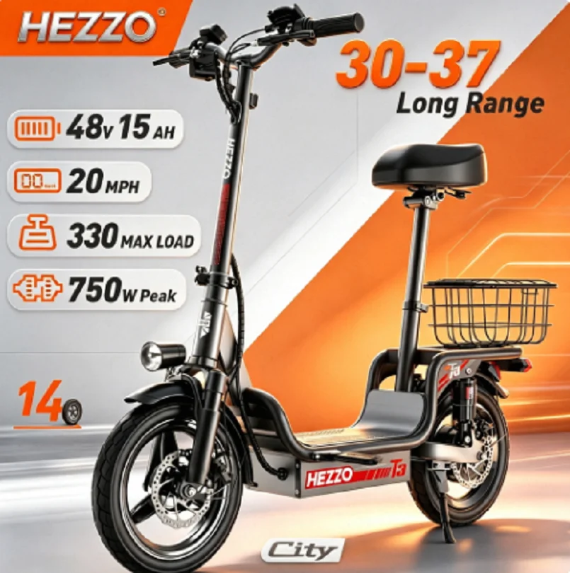 HEZZO T3 Utility Electric Scooter 48V 750W Peak Foldable With Basket 14
