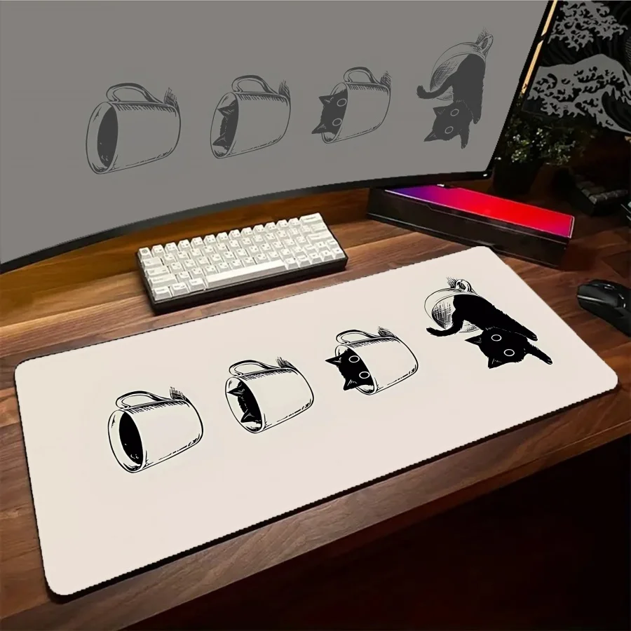 

Игровой коврик для мыши с милым котиком, большой, белый, XXL, в стиле Kawaii, HD, для офиса, компьютерный коврик для мыши