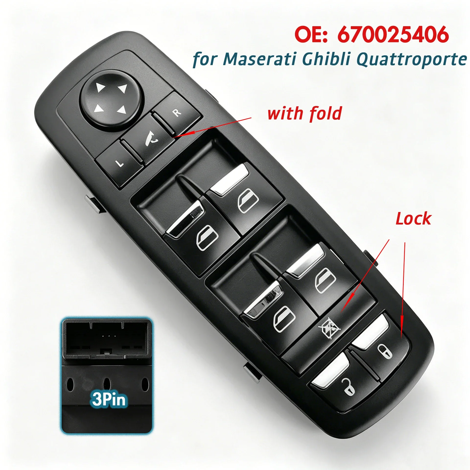 3Pin 670025406 For Maserati Ghibli Diesel Quattroporte GTS,Driver Side Electric Power Master Window Switch Lifter Control Button