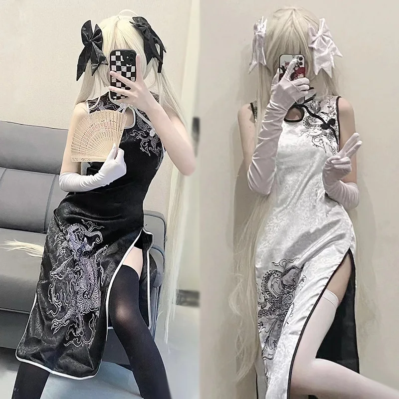 

Kasugano Sora Girls Cheongsam Cosplay Costume Anime Woman Qipao Cos Elegant Dress Outfits Halloween Carnival Party Suit Wig
