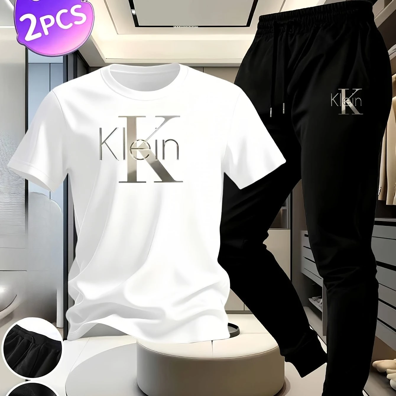 

High-Quality Men's 2-Piece Set Available in Multiple Colors Pure Cotton Crew Neck T-Shirt with Casual Drawstring Slim Fit Pants