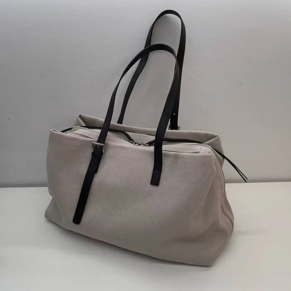 

Women's 2026 New Contrast Color Retro Cowhide Linen Large Capacity Tote Unique Texture One Fashion Shoulder Underarm Handbag