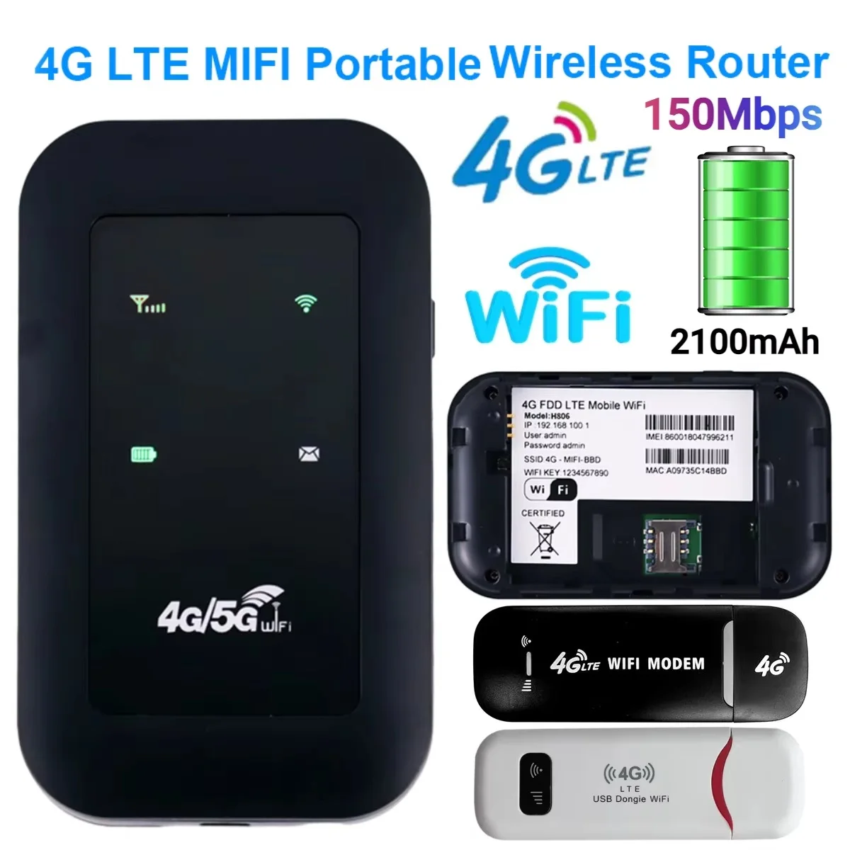 Tomantery 4G LTE WiFi Mobile Hotspot High Speed 150Mbps for 10 Devices Plug in Card Portable Router for Travelers