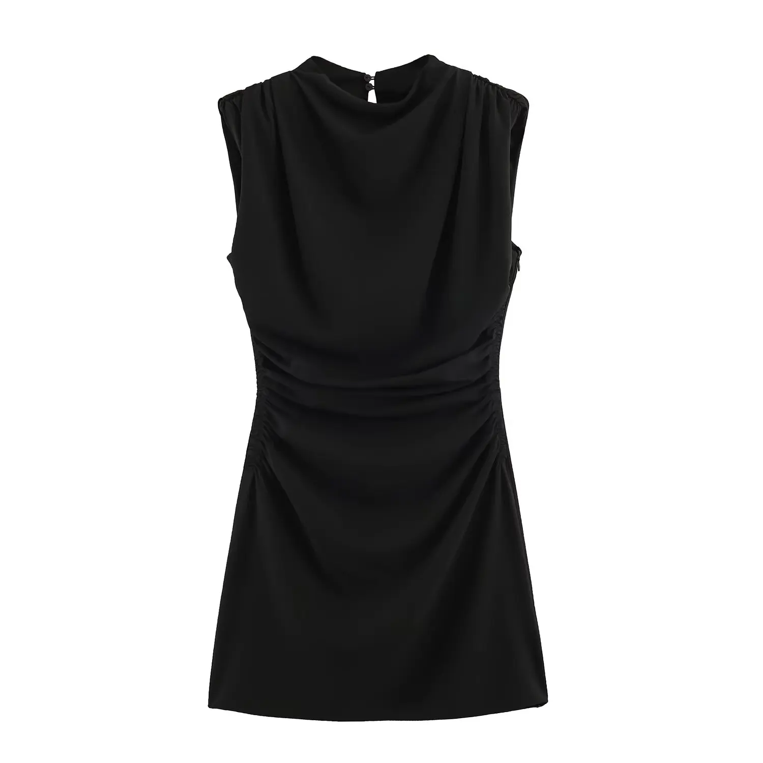 2026 Neues Damen-Minikleid, schlicht, figurbetont, sexy, unifarben, ärmellos, Abendkleid, elegant, mit Falten, schmaler Schnitt, seitlicher Reißverschluss, Freizeitkleid – Detail 2