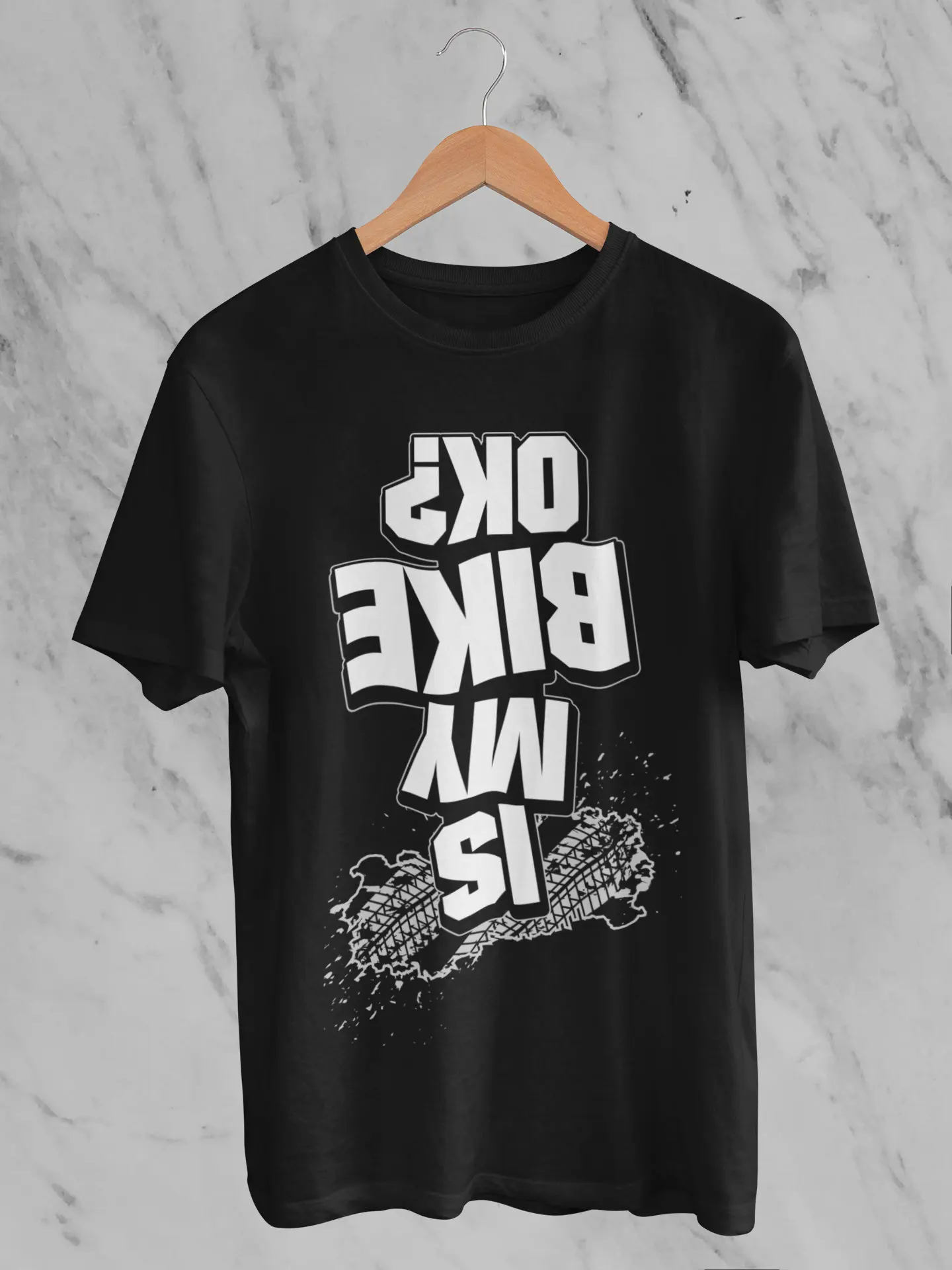 Daily Outdoor Cycling Short-sleeved Shirt. Is My Bicycle Okay for This? Funny Inverted Print Design on The T-shirt.